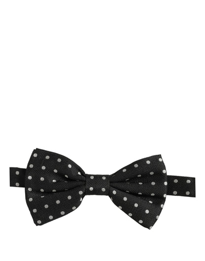 Dolce & Gabbana Black White Polka Dot Adjustable Neck Papillon Bow Tie