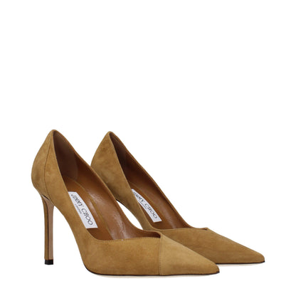 High-Heel Pumps Heels by Jimmy Choo for women in suede leather brown features an effortlessly chic silhouette from the Women's Suede Leather High-Heel Pumps Heels collection, showcasing a high-heel and effortlessly chic for a effortlessly chic look.