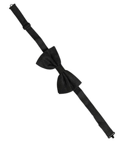 Dolce & Gabbana Men Black Silk Brocade Adjustable Neck Papillon Bow Tie