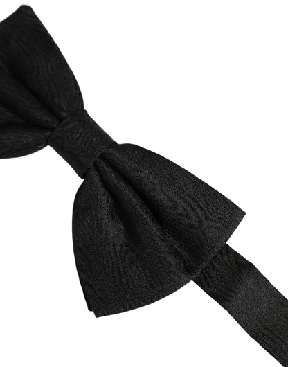 Dolce & Gabbana Men Black Silk Brocade Adjustable Neck Papillon Bow Tie