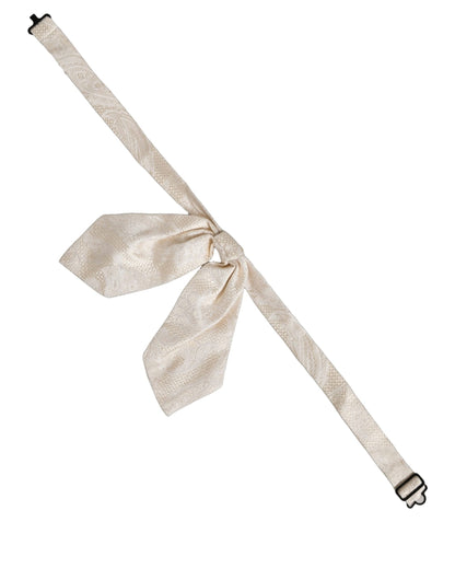 Dolce & Gabbana Men Ivory Paisley SIlk Adjustable Neck Papillon Bow Tie
