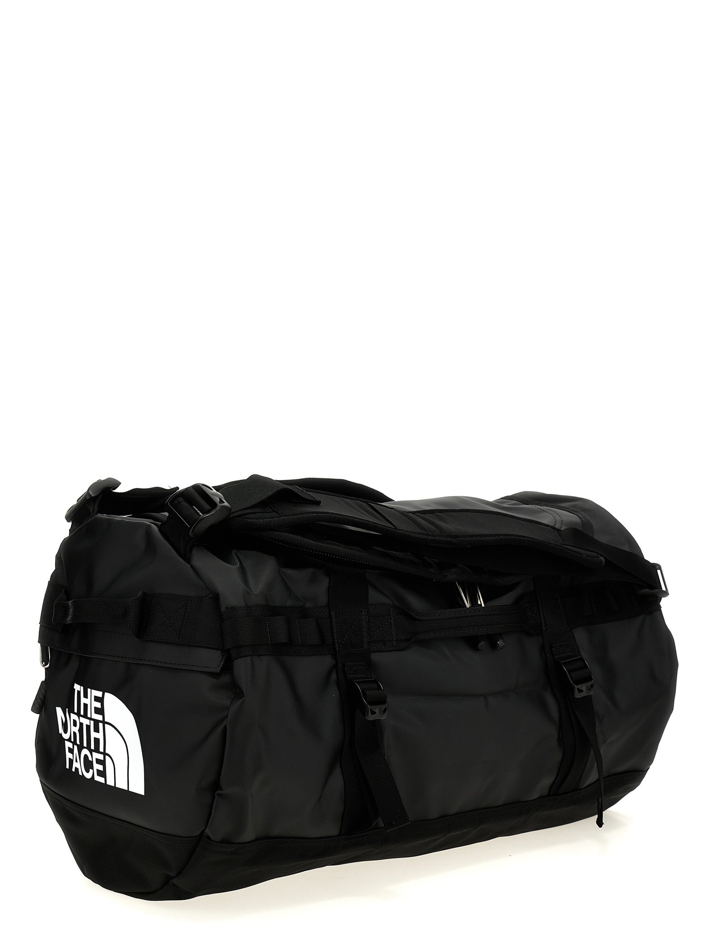 Small Travel Flap Backpack by The North Face for unisex in lyocell polyester mesh black features a fashionable silhouette, showcasing the Base Camp Duffel City Lyocell Polyester Mesh Small Travel Flap Backpack design with a secure flap & zipper, ample , and versatile backpack-strap, adjustable-strap & handle.