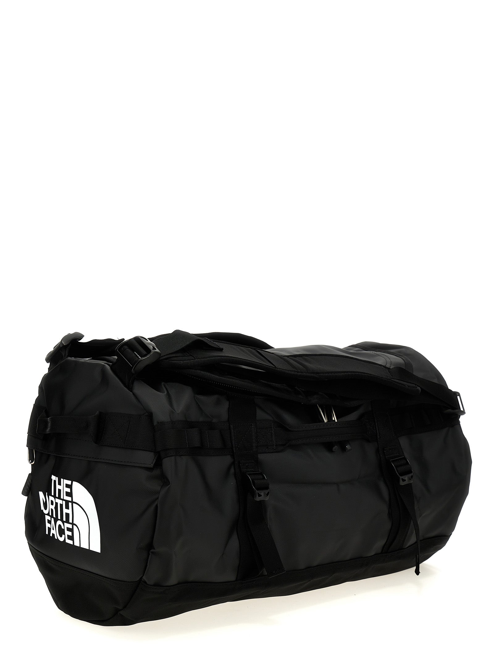 Small Travel Flap Backpack by The North Face for unisex in lyocell polyester mesh black features a fashionable silhouette, showcasing the Base Camp Duffel City Lyocell Polyester Mesh Small Travel Flap Backpack design with a secure flap & zipper, ample , and versatile backpack-strap, adjustable-strap & handle.