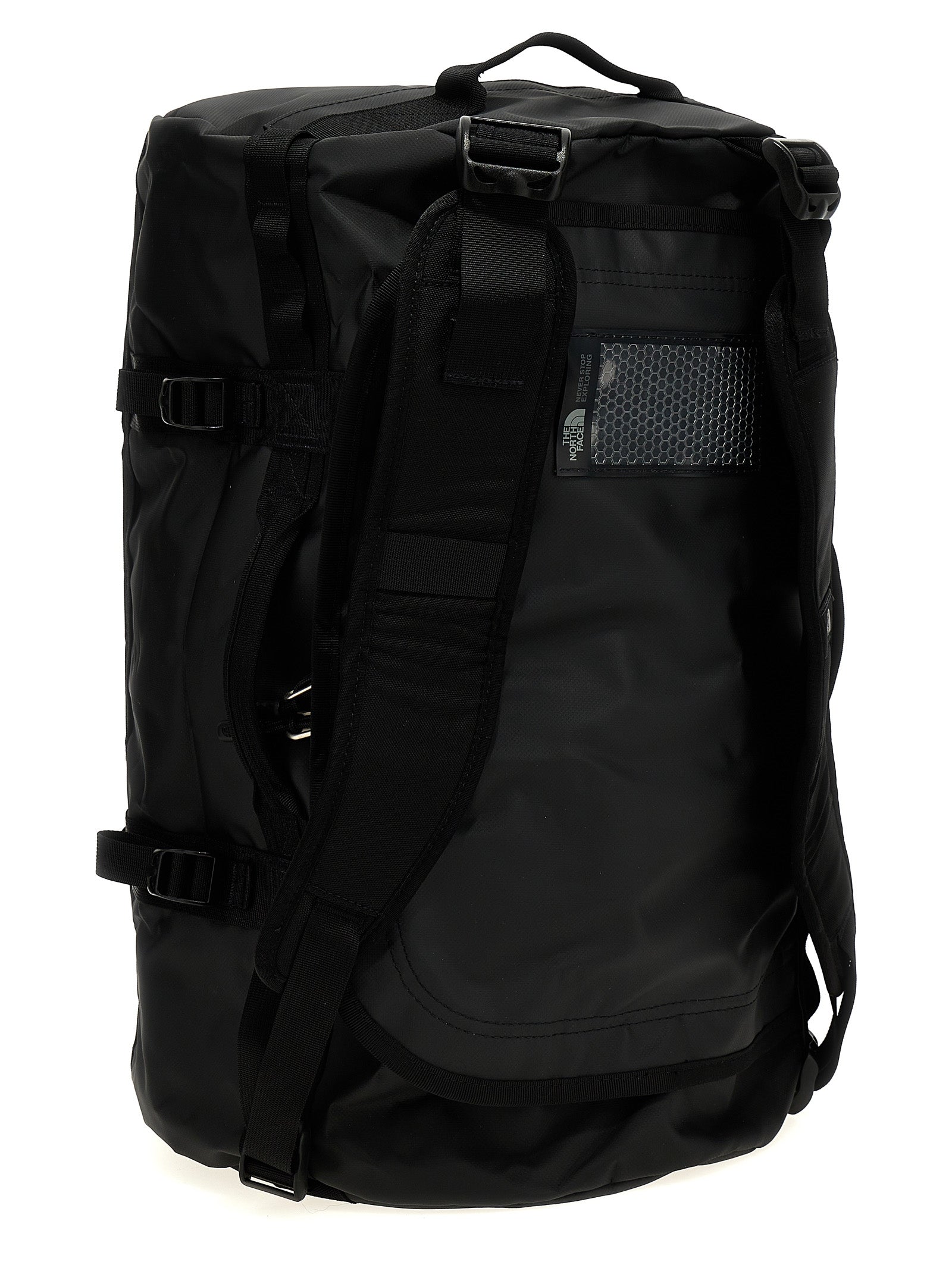 Small Travel Flap Backpack by The North Face for unisex in lyocell polyester mesh black presents a versatile Base Camp Duffel City Lyocell Polyester Mesh Small Travel Flap Backpack design, showcasing a secure flap & zipper with ample and versatile backpack-strap, adjustable-strap & handle for a versatile finish.