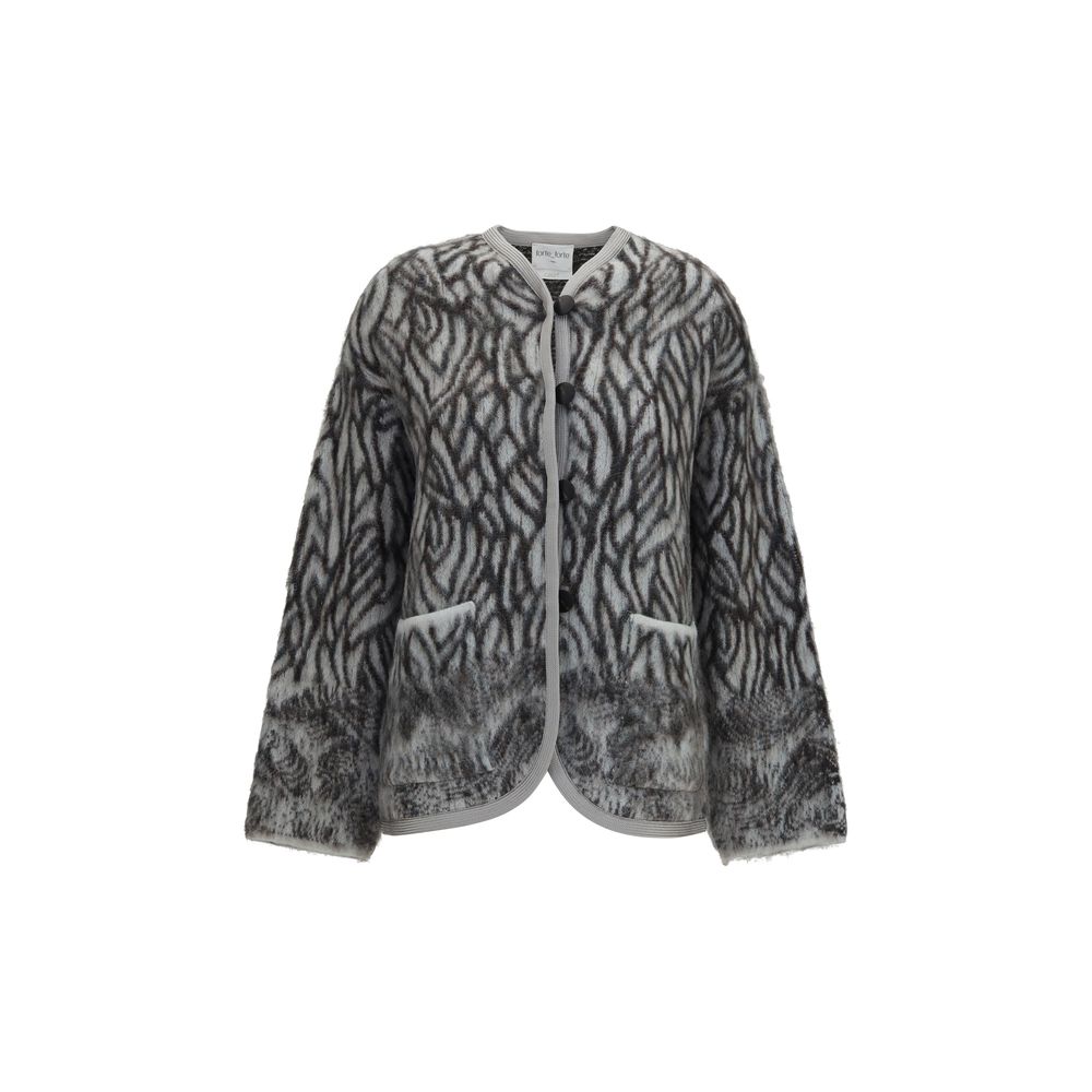 Cardigan by Forte_Forte for women in mohair alpaca merino wool feathers & polyamide gray features an impeccable silhouette, showcasing a sophisticated and long-sleeve detail for a truly impeccable finish.