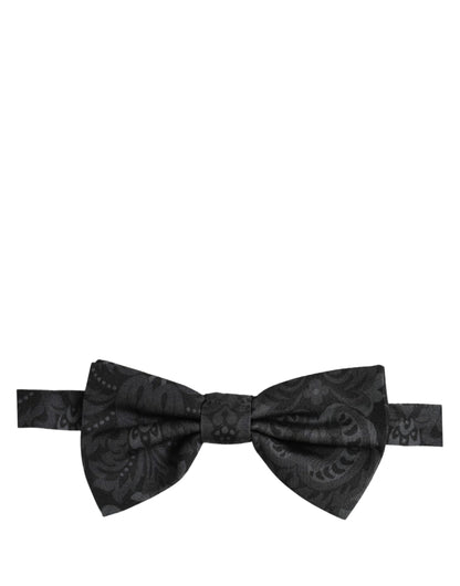 Dolce & Gabbana Men Black Paisley SIlk Adjustable Neck Papillon Bow Tie