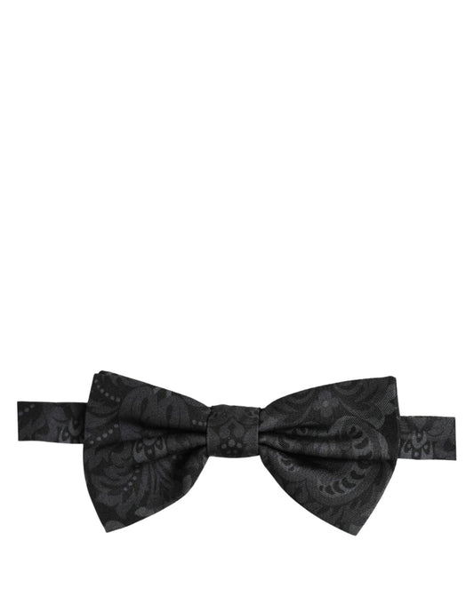 Dolce & Gabbana Men Black Paisley SIlk Adjustable Neck Papillon Bow Tie