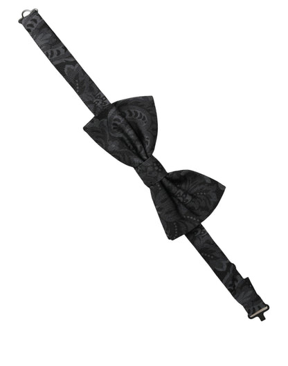 Dolce & Gabbana Men Black Paisley SIlk Adjustable Neck Papillon Bow Tie