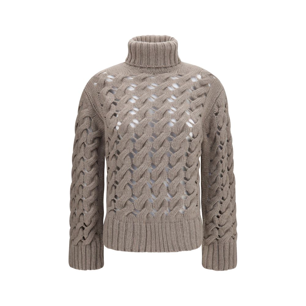 Sweater by P.A.R.O.S.H. for women in virgin wool beige & patterned features an polished silhouette, showcasing refined long-sleeve and a sophisticated turtle high-neck neckline for a truly polished finish.