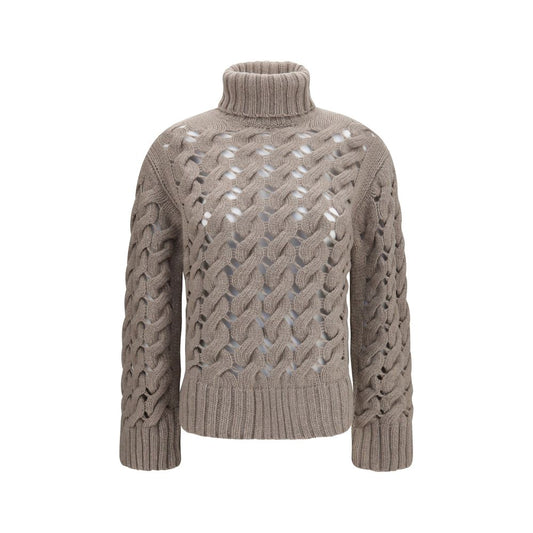 Sweater by P.A.R.O.S.H. for women in virgin wool beige & patterned features an polished silhouette, showcasing refined long-sleeve and a sophisticated turtle high-neck neckline for a truly polished finish.