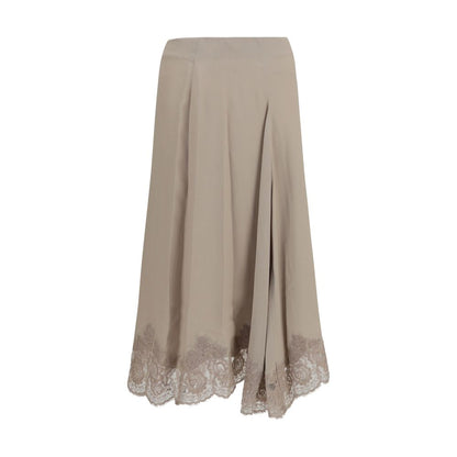 Skirt by P.A.R.O.S.H. for women in silk & acetate beige features a contoured silhouette from the Women's Straight Silk & Acetate Midi Skirt collection, characterized by its contoured midi for a contoured finish.