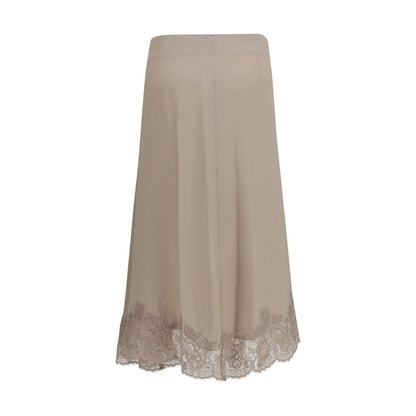 Skirt by P.A.R.O.S.H. for women in silk & acetate beige showcases a dramatic silhouette, artfully capturing the essence of the Women's Straight Silk & Acetate Midi Skirt in a dramatic midi cut for a refined look.