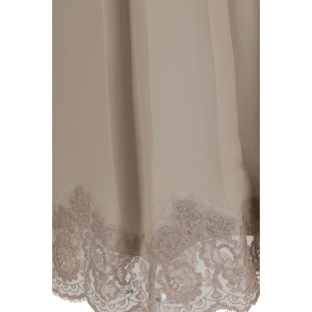 Skirt by P.A.R.O.S.H. for women in silk & acetate beige features an tailored silhouette, artfully capturing the essence of Women's Straight Silk & Acetate Midi Skirt in a sophisticated midi.