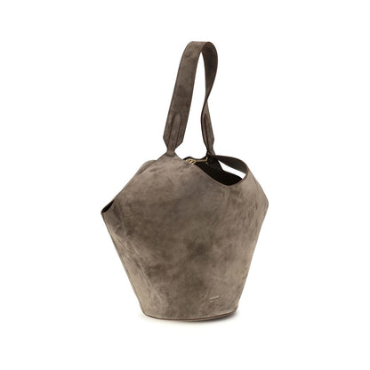 Small Shoulder Bag by Khaite for women in bos taurus calf suede leather beige & monogram features an effortlessly chic silhouette with a secure , ample , and versatile shoulder-strap & handle for effortlessly chic everyday luxury.