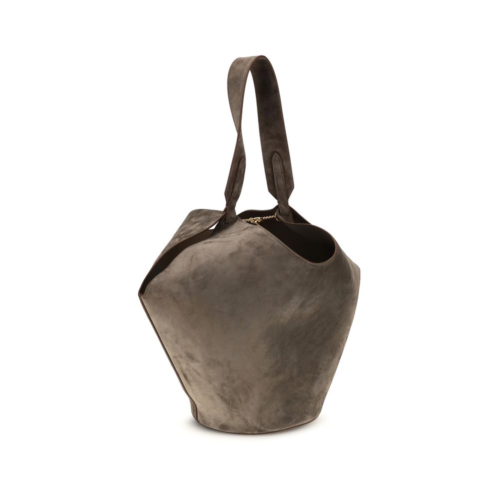 Small Shoulder Bag by Khaite for women in bos taurus calf suede leather beige & monogram features a effortless sophistication silhouette, secured by a with ample and versatile shoulder-strap & handle for a effortless sophistication finish.