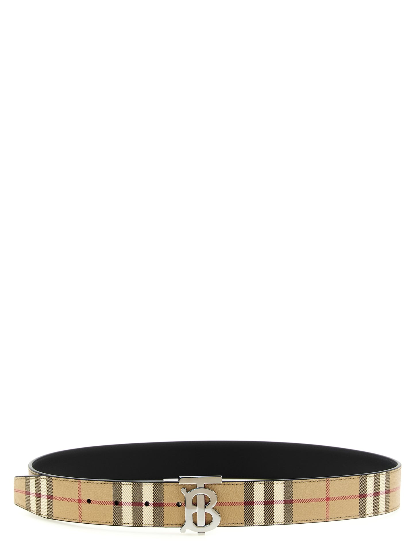 Burberry Poly Cotton Palladium & Leather Belt - Beige Black Palladium Patterned