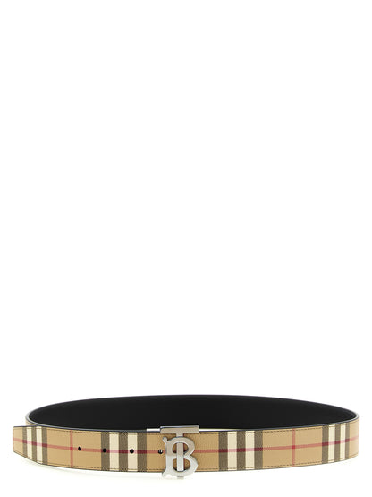 Burberry Poly Cotton Palladium & Leather Belt - Beige Black Palladium Patterned