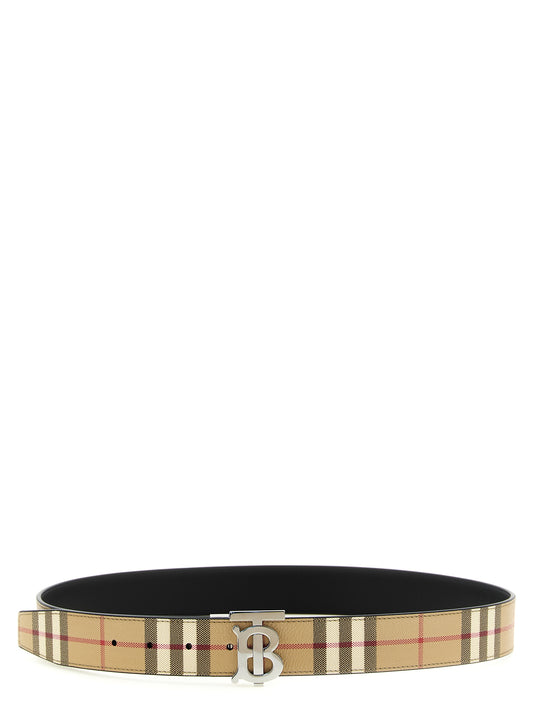 Burberry Poly Cotton Palladium & Leather Belt - Beige Black Palladium Patterned