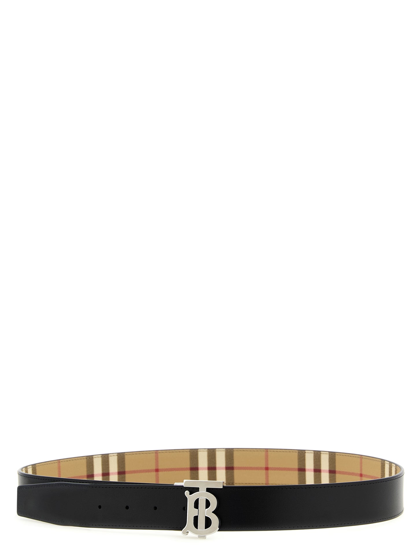 Burberry Poly Cotton Palladium & Leather Belt - Beige Black Palladium Patterned