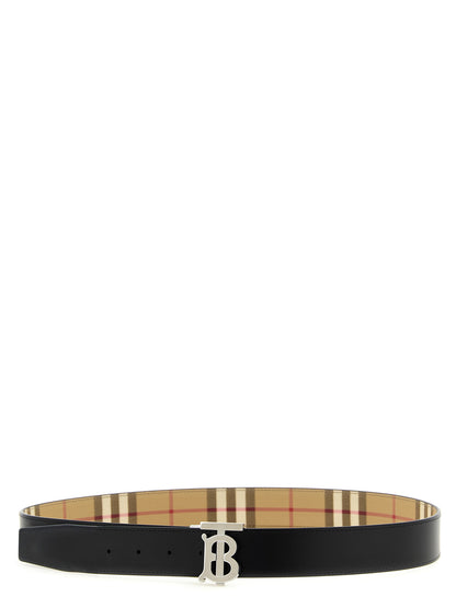 Burberry Poly Cotton Palladium & Leather Belt - Beige Black Palladium Patterned