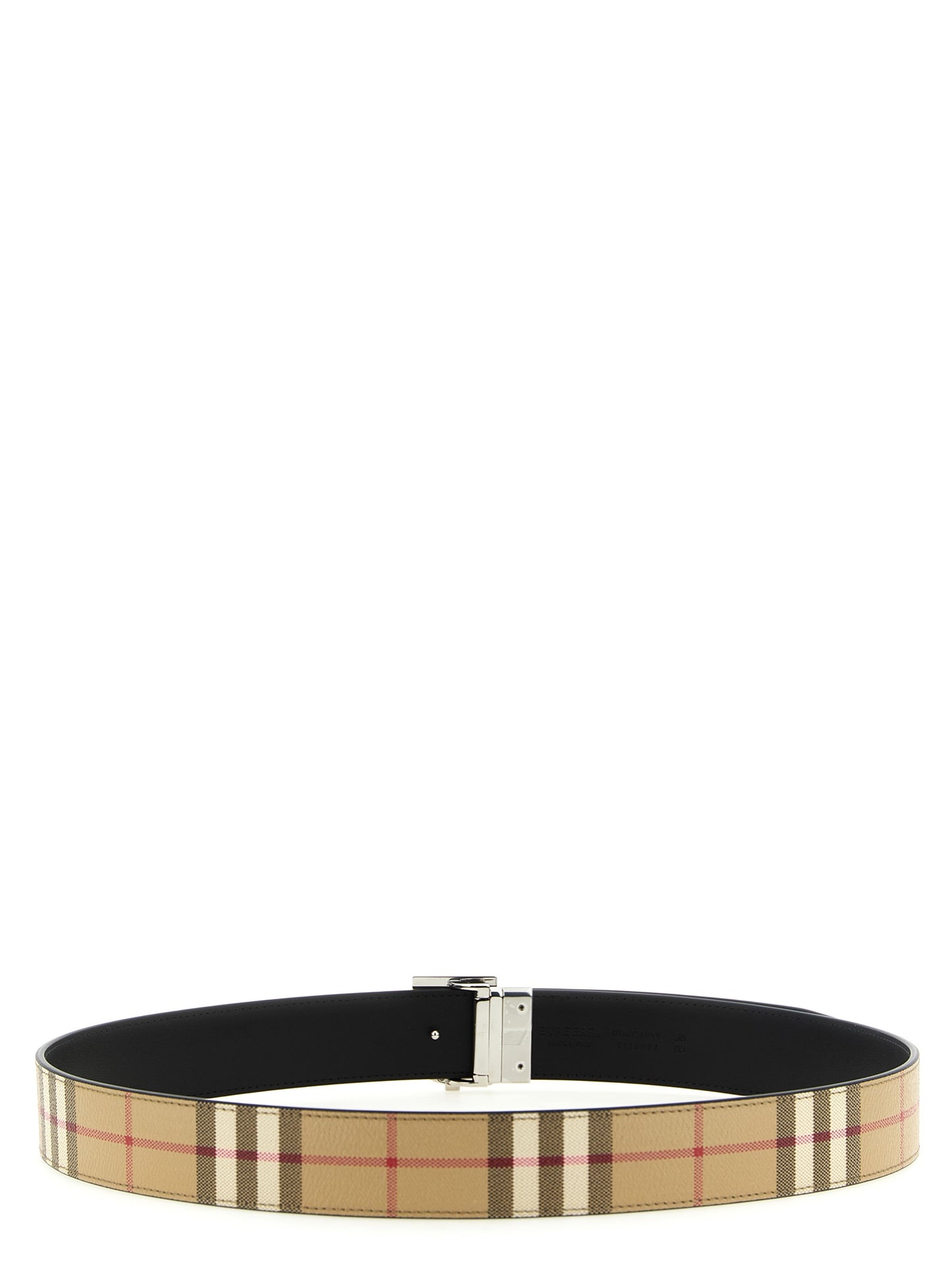 Burberry Poly Cotton Palladium & Leather Belt - Beige Black Palladium Patterned