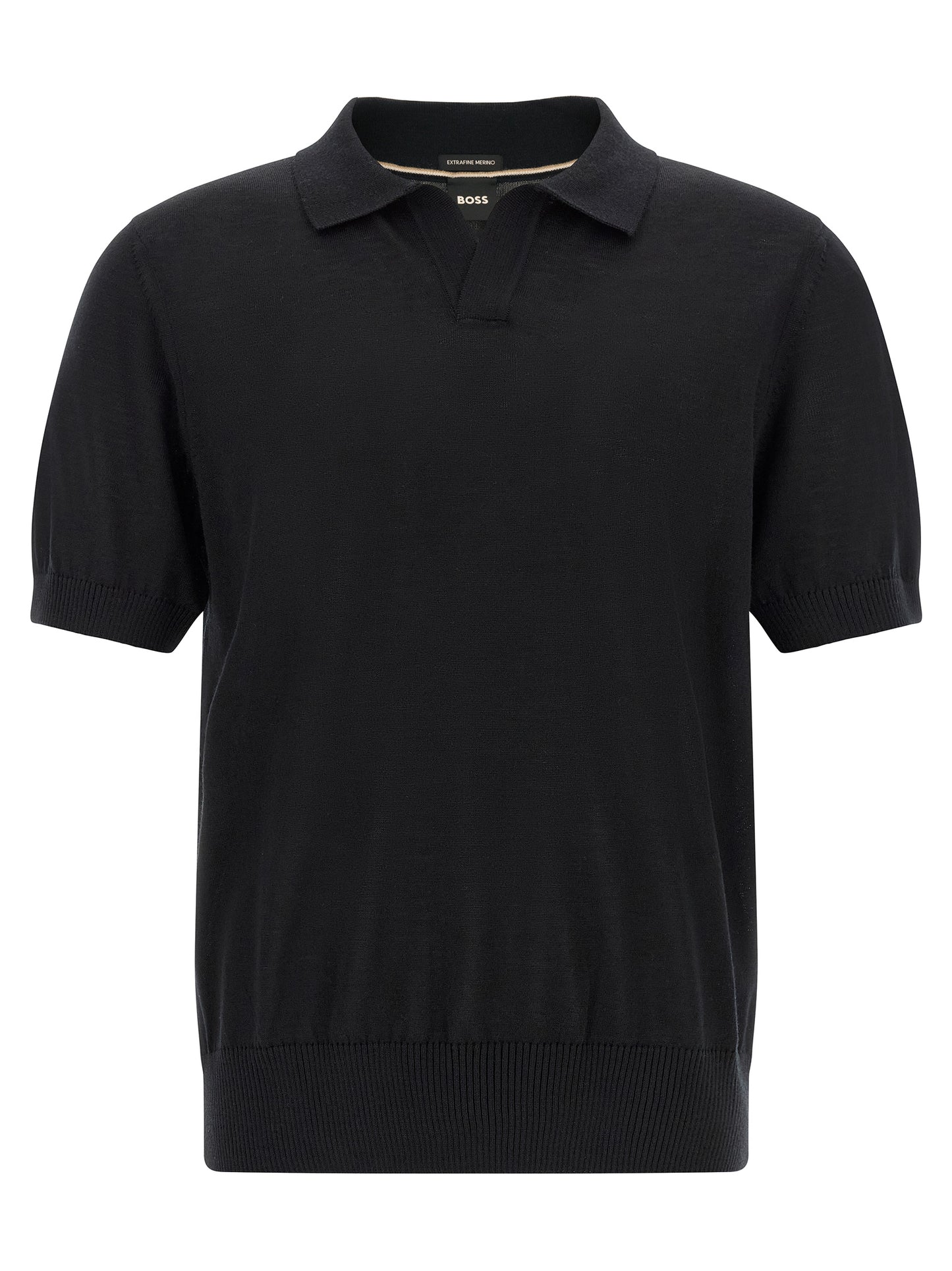 Polo Shirt by Hugo Boss for men in virgin wool black presents a crisp silhouette, artfully detailed with a crisp and crisp v-neck neckline.