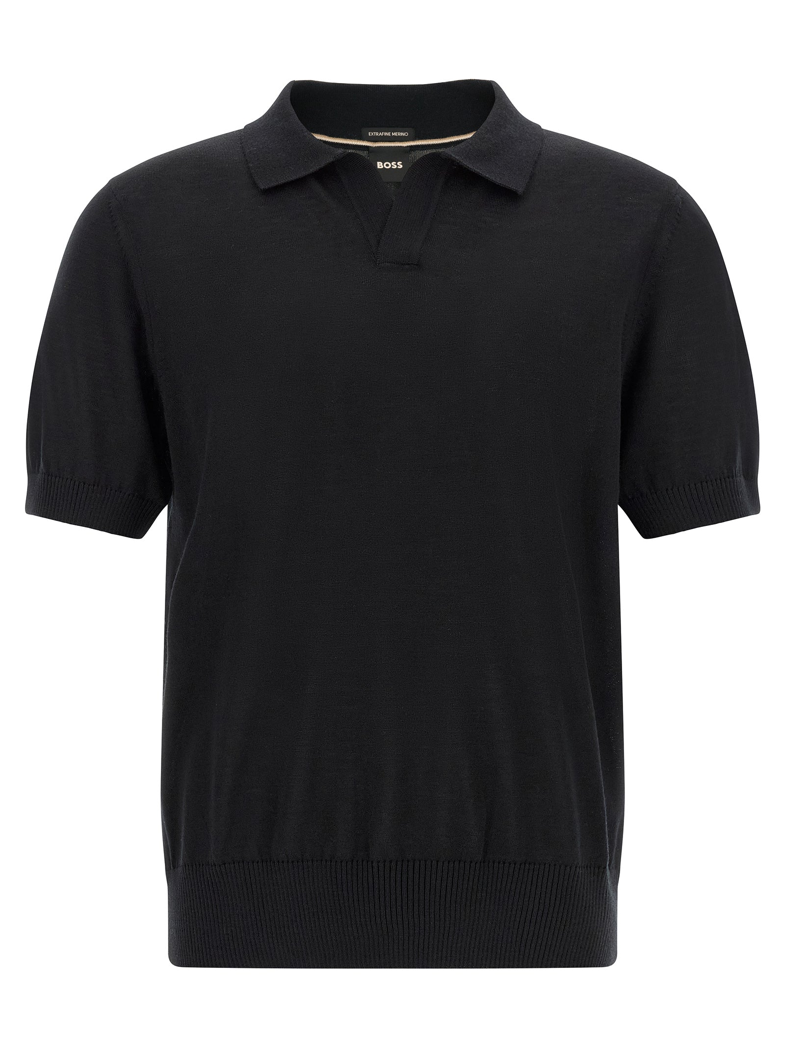 Polo Shirt by Hugo Boss for men in virgin wool black presents a crisp silhouette, artfully detailed with a crisp and crisp v-neck neckline.