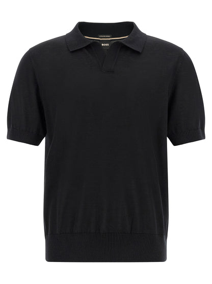 Polo Shirt by Hugo Boss for men in virgin wool black presents a crisp silhouette, artfully detailed with a crisp and crisp v-neck neckline.