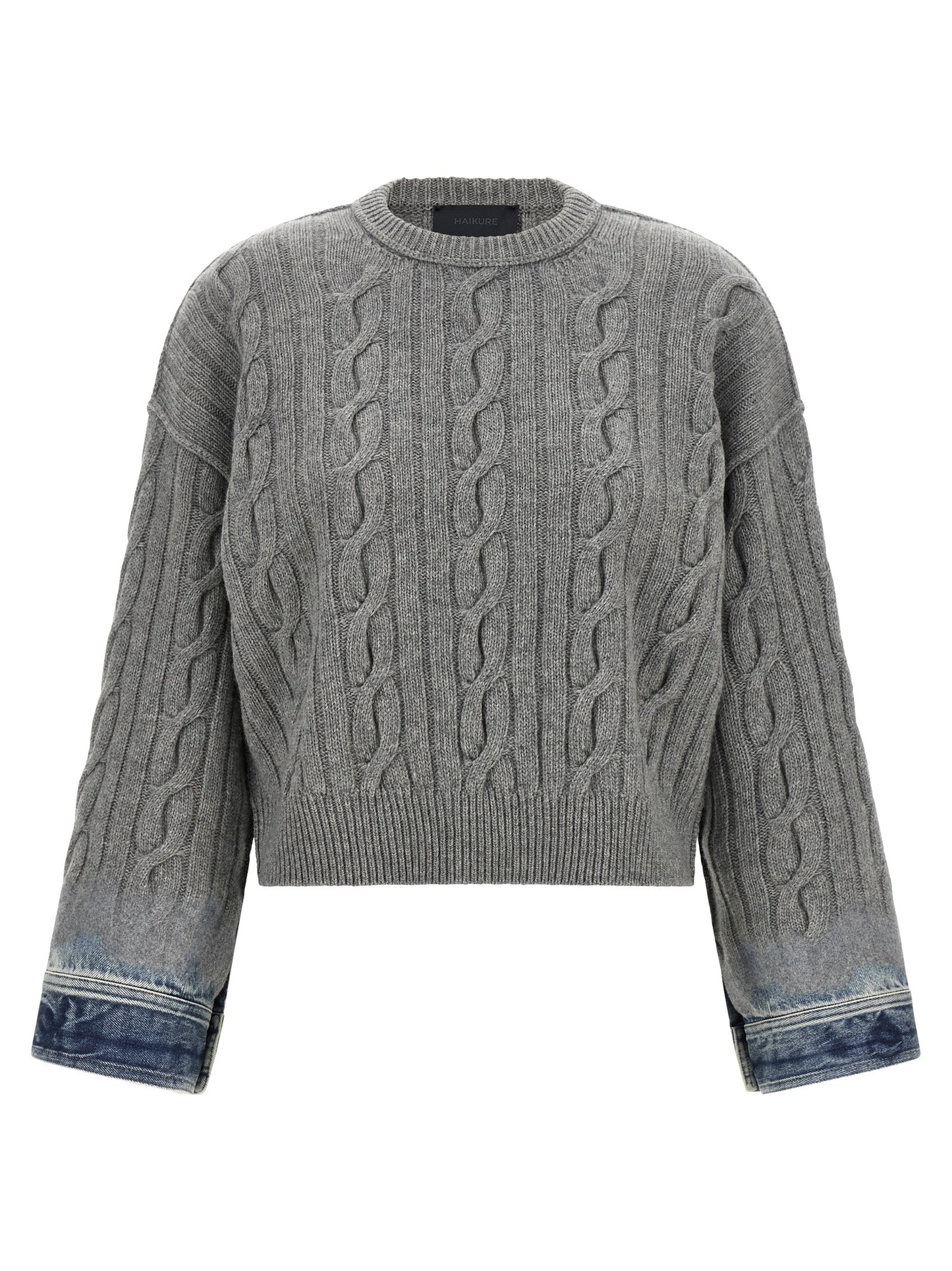 Cardigan by Haikure for women in denim cotton blue & gray features an crisp silhouette, showcasing a sophisticated crew neckline and long-sleeve detail for a truly crisp finish.