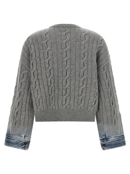 Cardigan by Haikure for women in denim cotton blue & gray showcases a captivating silhouette, artfully detailed with a captivating and crew neckline for a truly sophisticated captivating look.