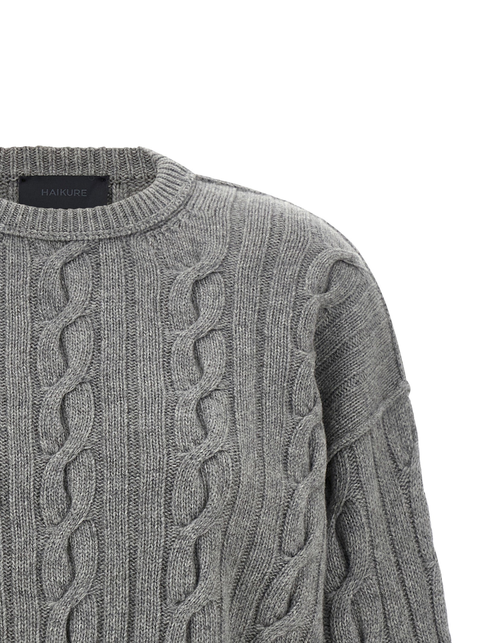 Cardigan by Haikure for women in denim cotton blue & gray features a dramatic silhouette, showcasing a sophisticated crew neckline and dramatic detail for a timeless, premium look.