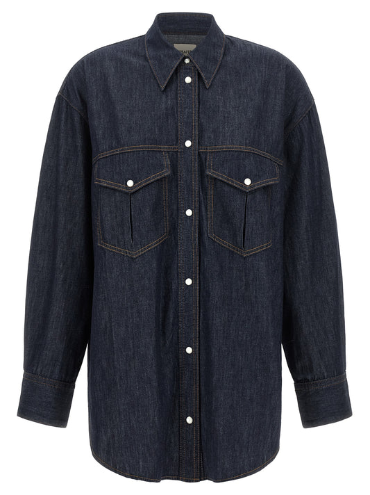 Blouse by Khaite for women in denim cotton blue & indigo features an polished silhouette, showcasing a sophisticated and detail for a truly polished finish.
