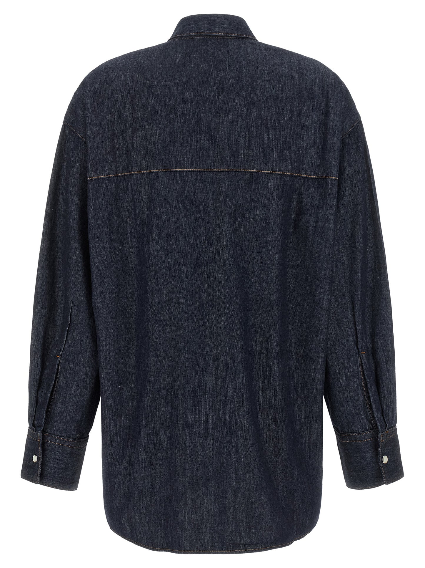 Blouse by Khaite for women in denim cotton blue & indigo showcases a sleek silhouette, elegantly detailed with a sleek and for a sleek finish.