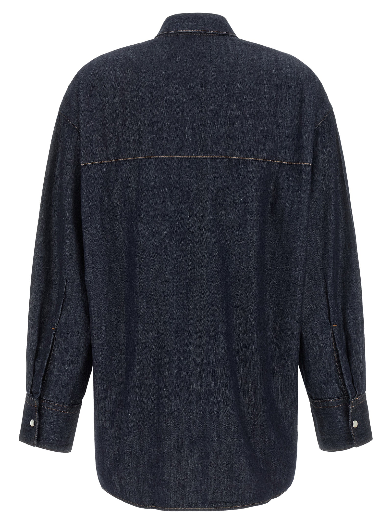 Blouse by Khaite for women in denim cotton blue & indigo showcases a sleek silhouette, elegantly detailed with a sleek and for a sleek finish.