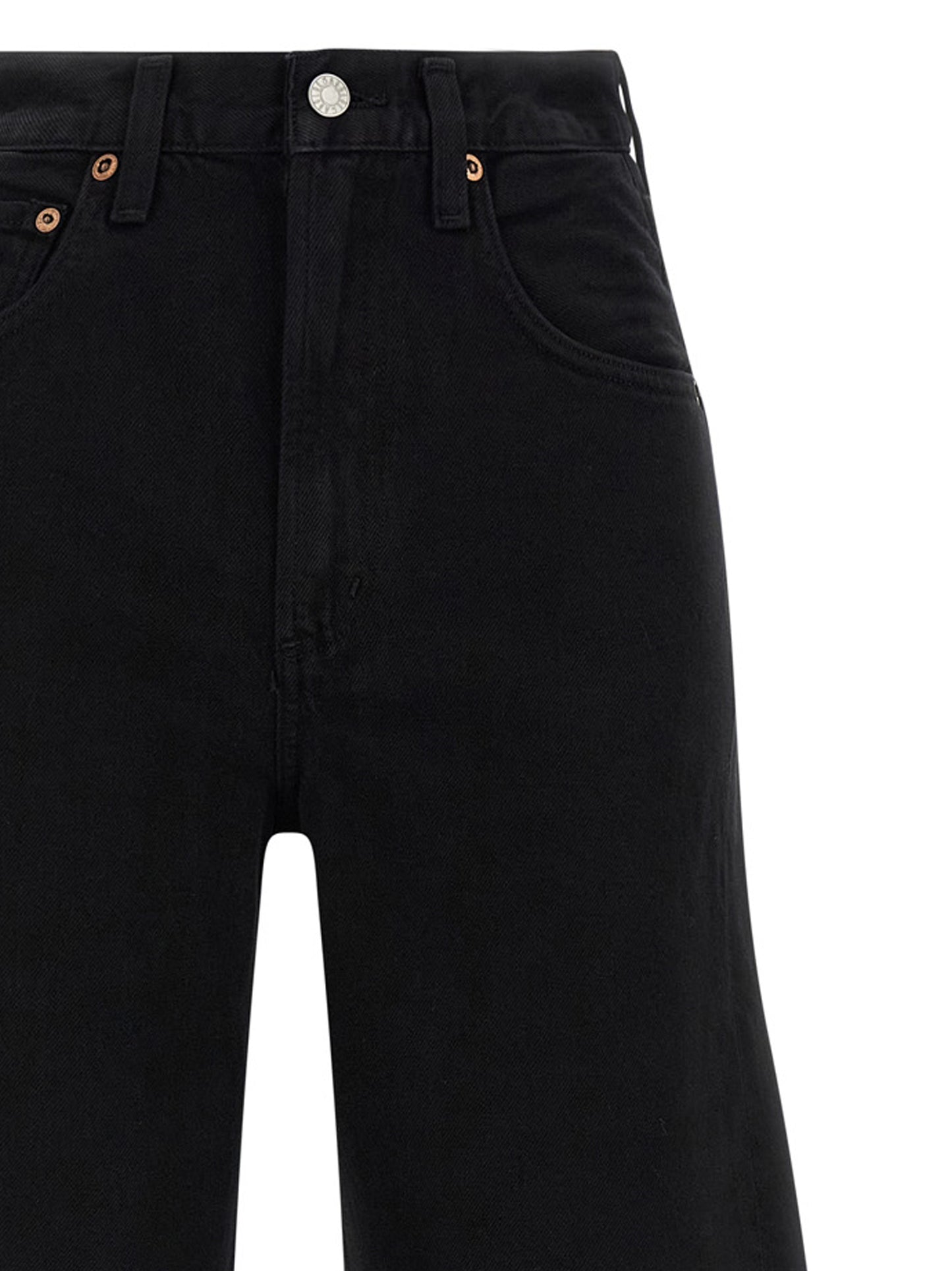 Jeans by Agolde for women in cotton denim black, copper & silver features an sophisticated mid rise and relaxed-fit with a precise long, creating a sophisticated and sophisticated silhouette.