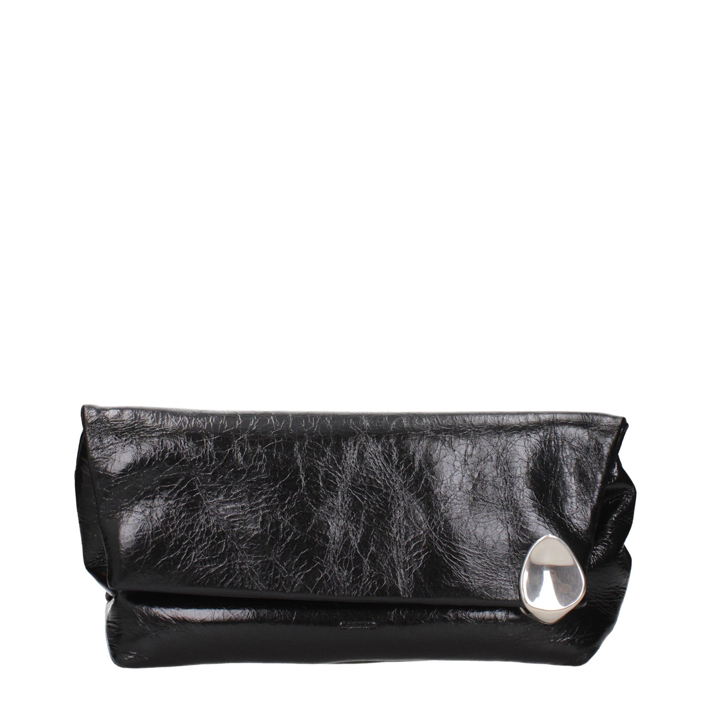 Clutch Handbag by Jil Sander for women in leather black showcases a sculptural silhouette, featuring a secure , ample , and versatile for a sculptural finish.