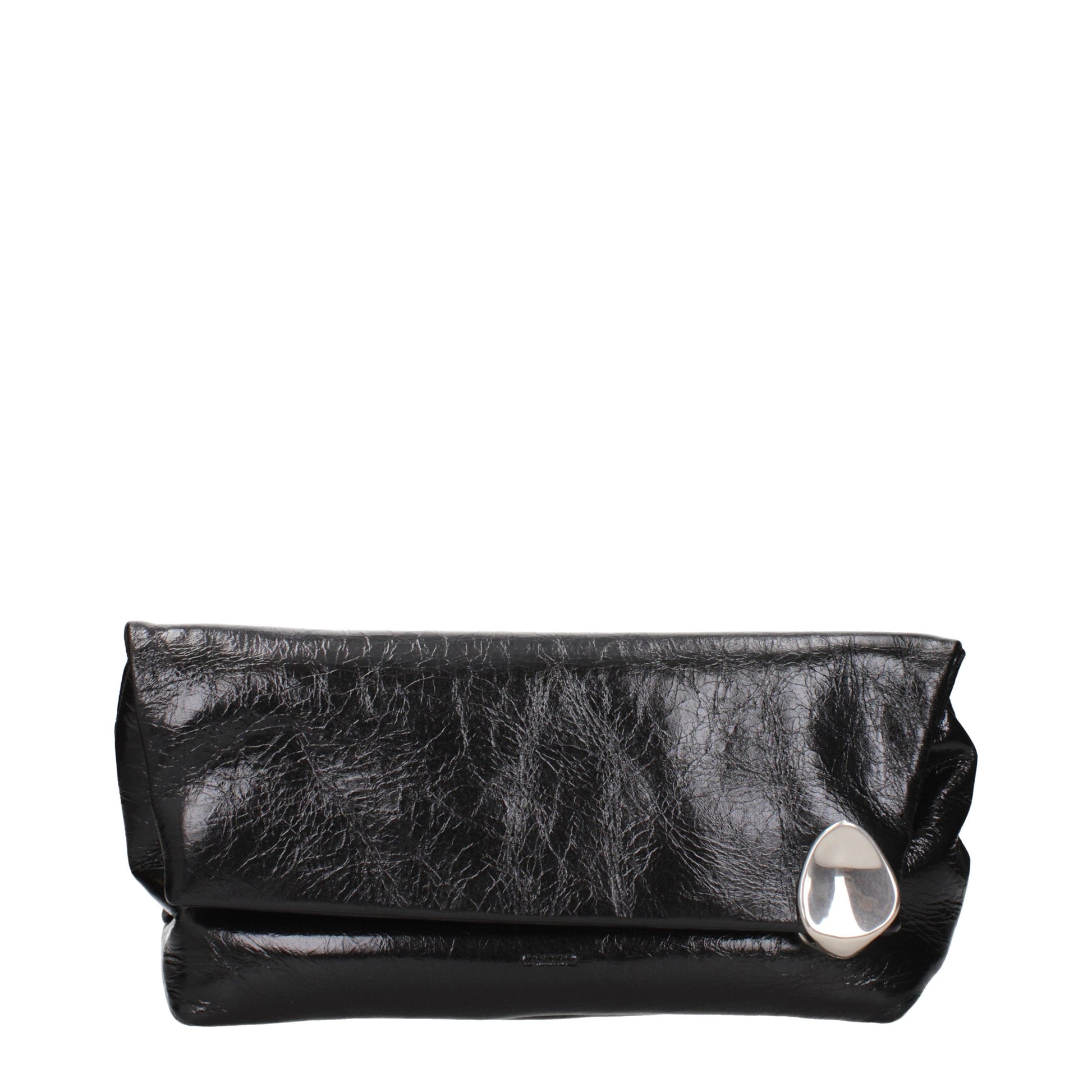 Clutch Handbag by Jil Sander for women in leather black showcases a sculptural silhouette, featuring a secure , ample , and versatile for a sculptural finish.