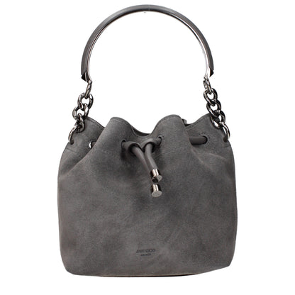 Handbag by Jimmy Choo for women in suede leather gray presents a ornamental silhouette, showcasing a secure , ample , and versatile adjustable-strap for a ornamental finish.