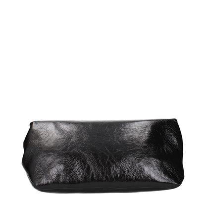 Clutch Handbag by Jil Sander for women in leather black showcases a sculptural silhouette, featuring a secure , ample , and versatile for a sculptural aesthetic.
