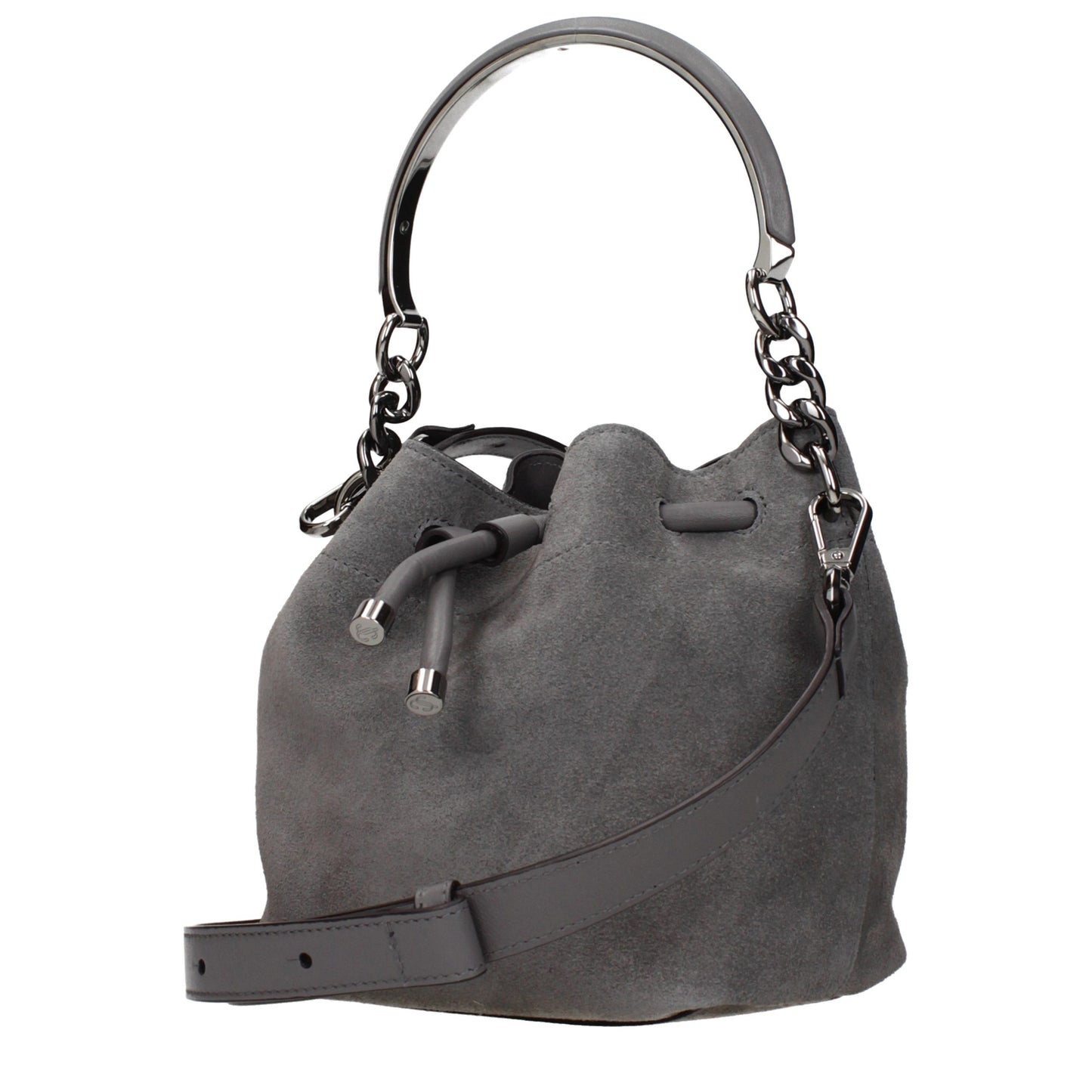 Handbag by Jimmy Choo for women in suede leather gray features an refined silhouette, showcasing a secure , ample , and versatile adjustable-strap for a sophisticated refined aesthetic.