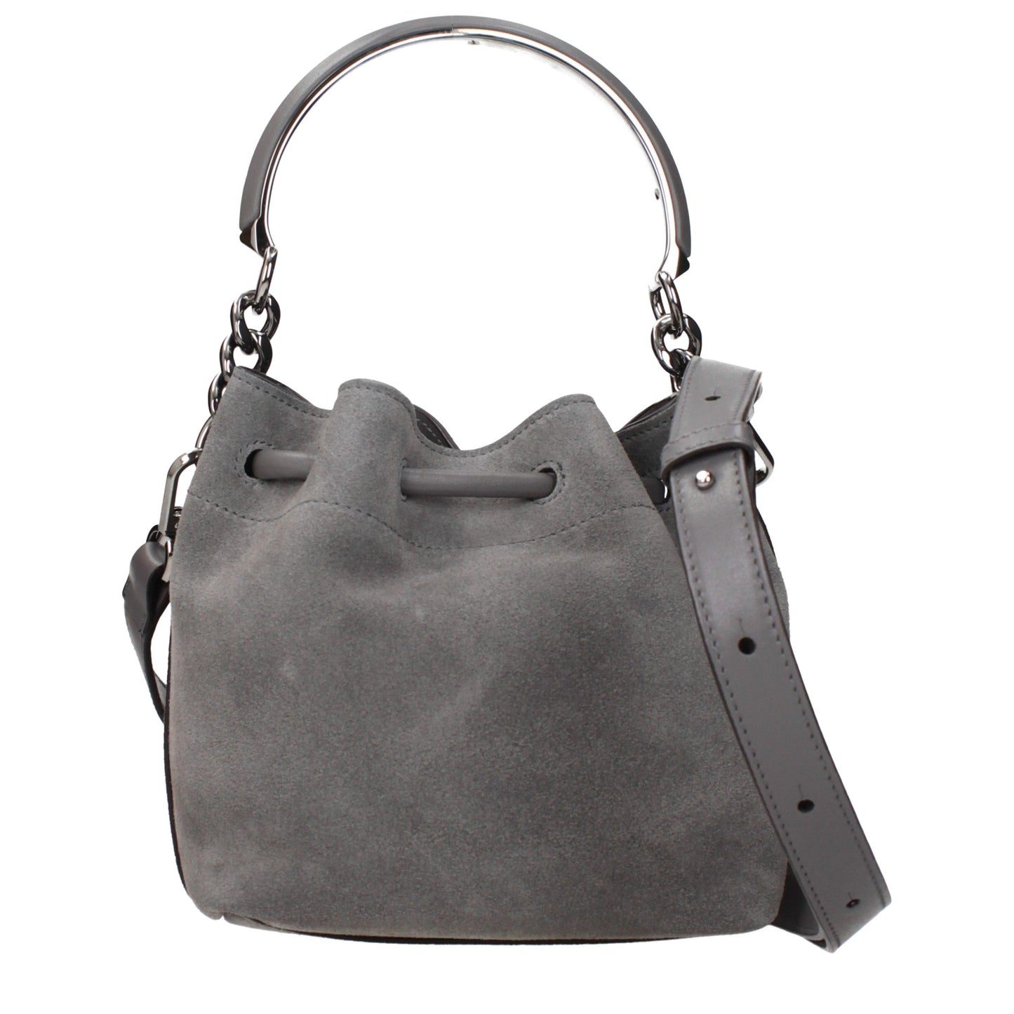 Handbag by Jimmy Choo for women in suede leather gray features a exquisite silhouette, showcasing a secure and exquisite with versatile adjustable-strap for a exquisite finish.