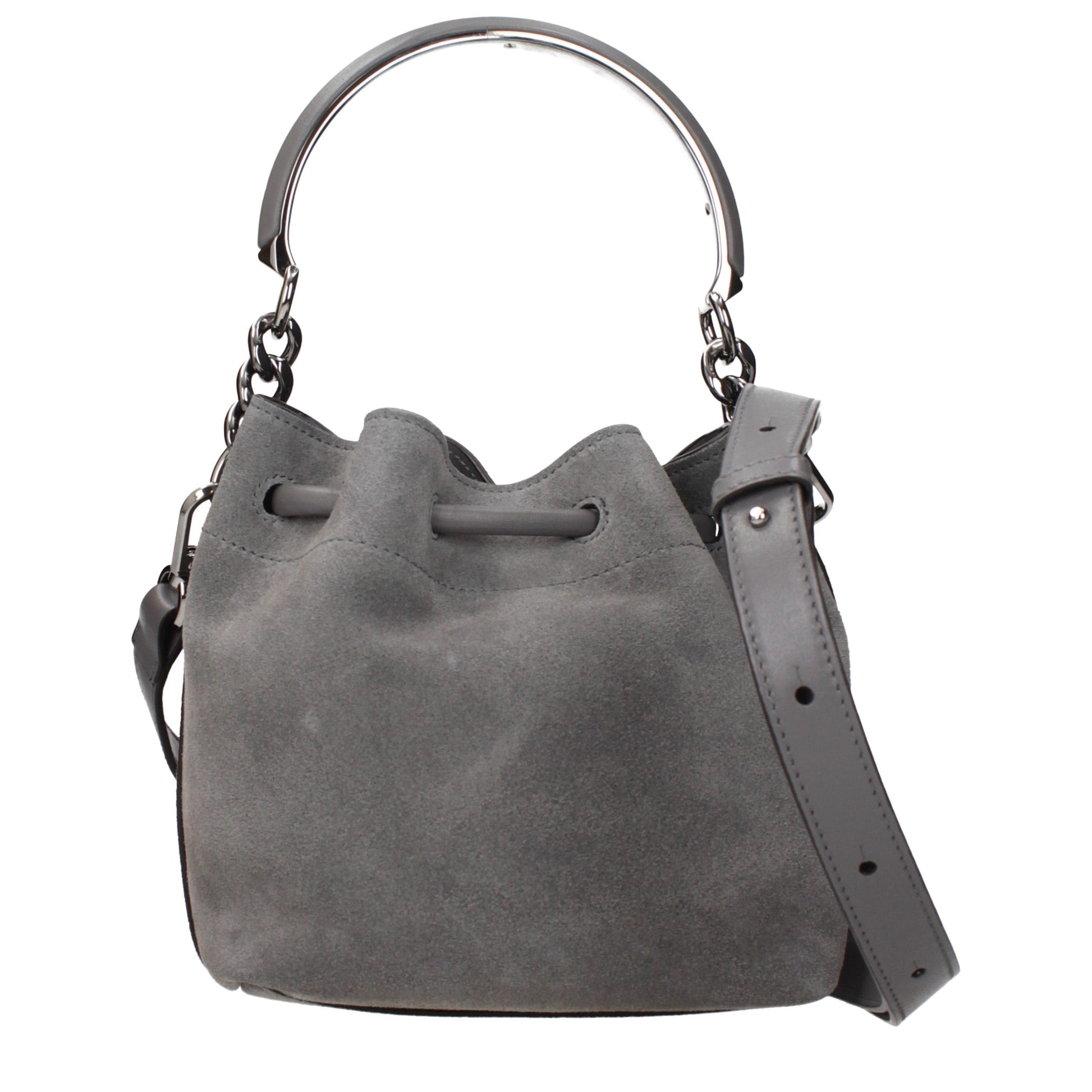 Handbag by Jimmy Choo for women in suede leather gray features a exquisite silhouette, showcasing a secure and exquisite with versatile adjustable-strap for a exquisite finish.