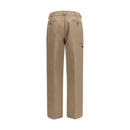Casual Pants by Prada for men in polyamide cotton canvas brown & signature features an sartorial regular-fit, wide & oversized and long with a cut for a sartorial finish.