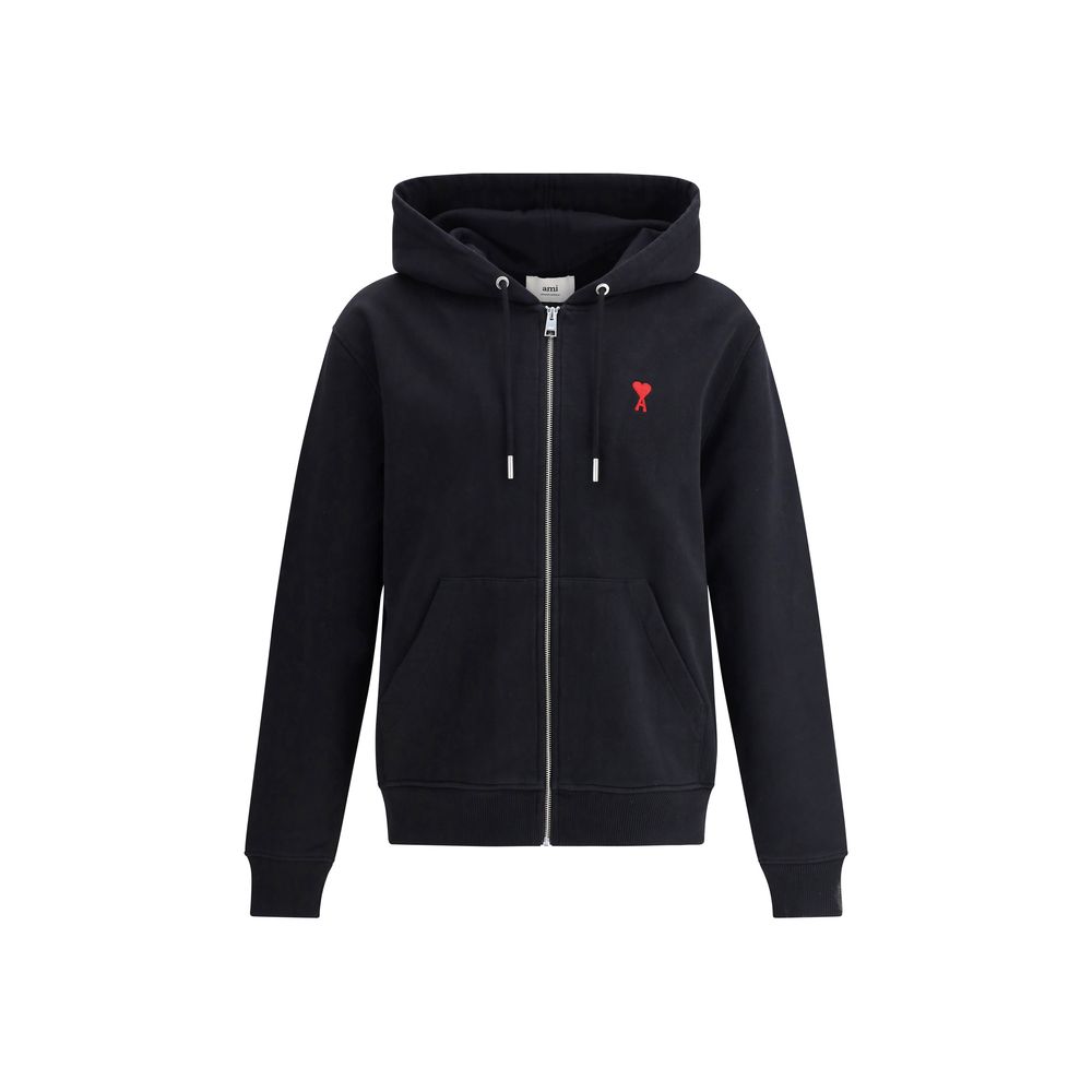 Sweatshirt Hoodie by Ami Paris for men in cotton black features a authentic silhouette, showcasing a sophisticated hooded neckline and authentic detail for a refined finish.