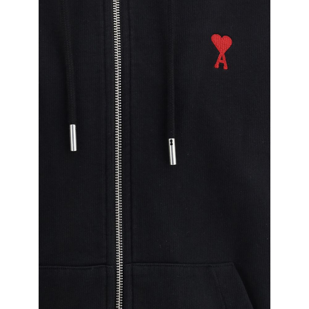 Sweatshirt Hoodie by Ami Paris for men in cotton black showcases a city-ready silhouette, artfully detailed with a signature and for a city-ready finish.