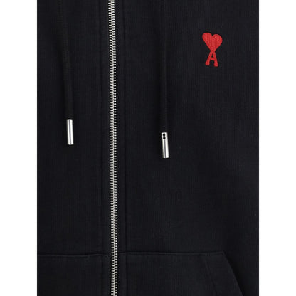 Sweatshirt Hoodie by Ami Paris for men in cotton black showcases a city-ready silhouette, artfully detailed with a signature and for a city-ready finish.