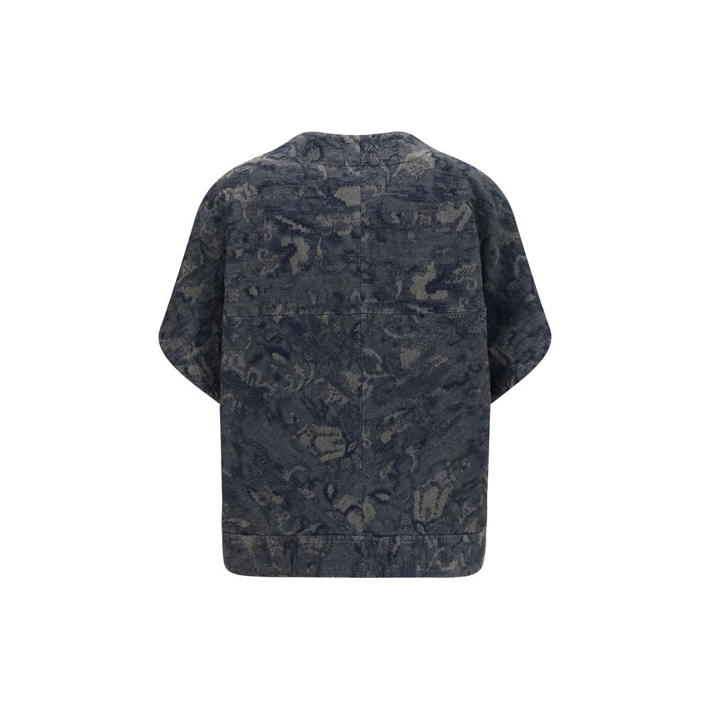 Giorgio Armani Women's Silk & Cotton Denim Trucker Jacket - Blue Natural Floral Jacquard