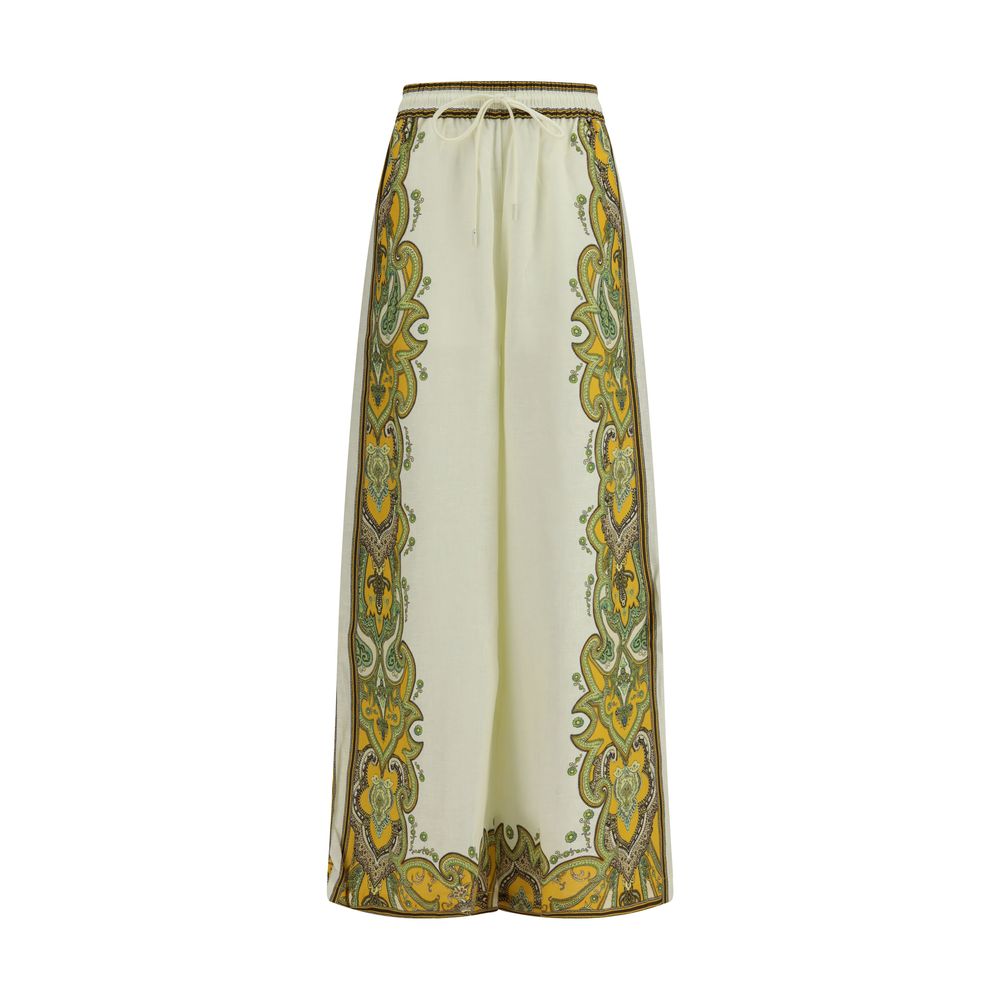 Casual Pants by Alemais for women in linen beige, paisley & print features an refined tailoring silhouette, showcasing a premium relaxed-fit, regular-fit & wide with a and long cut for a refined tailoring look.