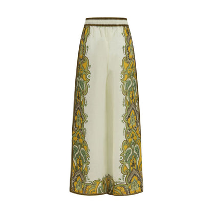 Casual Pants by Alemais for women in linen beige, paisley & print presents a refined pantology silhouette, artfully defined by a refined pantology relaxed-fit, regular-fit & wide, long, and a sophisticated .