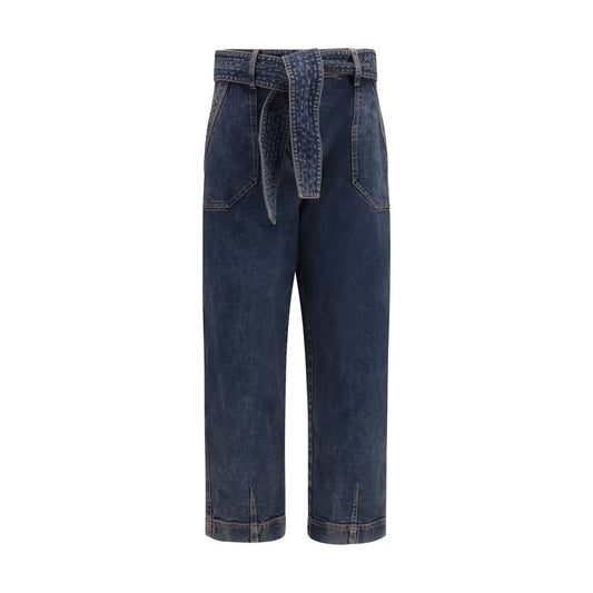 Jeans by Giorgio Armani for women in stretch denim cotton blue features a polished silhouette with a polished regular-fit & wide, reaching a polished long and finished with a polished .